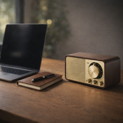 AuraRetro Heritage: Walnut Wood Bluetooth Speaker & FM Radio