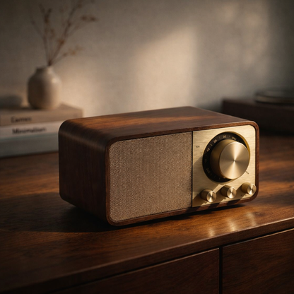 AuraRetro Heritage: Walnut Wood Bluetooth Speaker & FM Radio