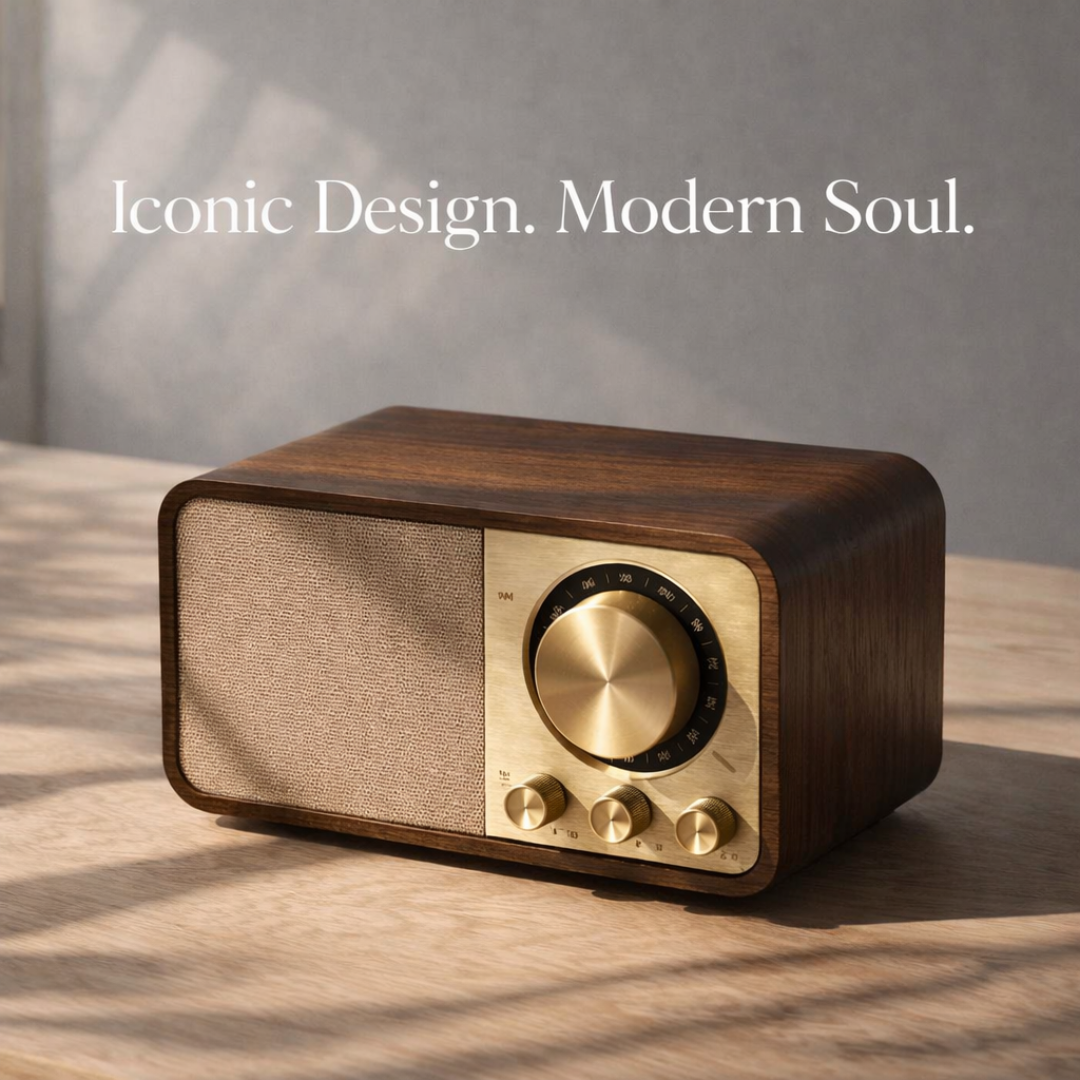 AuraRetro Heritage: Walnut Wood Bluetooth Speaker & FM Radio