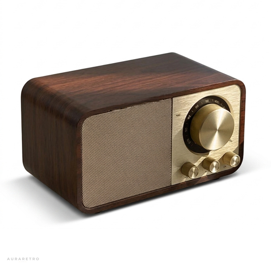 AuraRetro Heritage - Walnut Wood Speaker & FM Radio